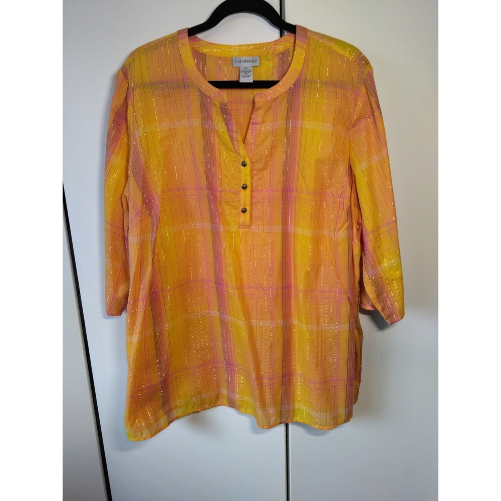 Catherines  Lightweight Colorful Tunic Top Womens Pkus Size 2x Metalic Thread